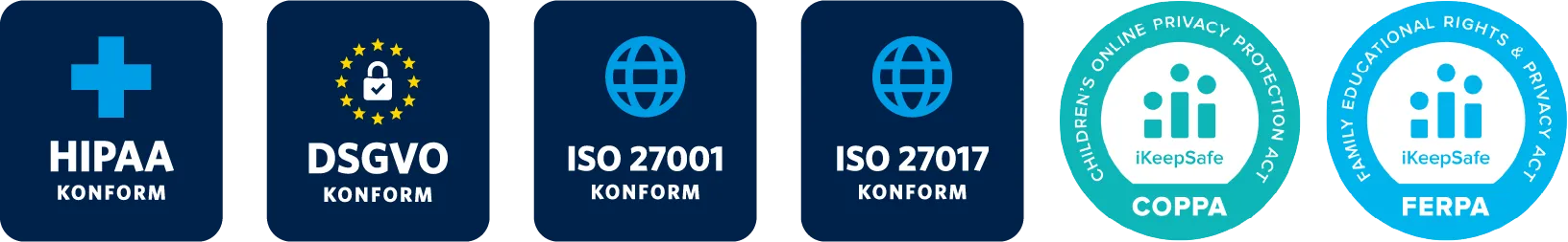 HIPAA, GDPR, ISO 27001, ISO 27017, COPPA, FERPA Compliant