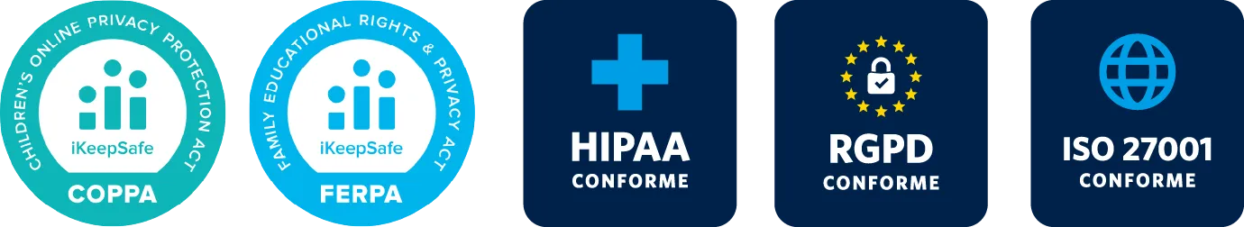 COPPA, FERPA, HIPAA, GDPR, ISO 27001 Compliant