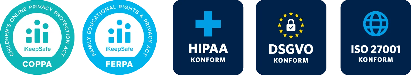 COPPA, FERPA, HIPAA, GDPR, ISO 27001 Compliant